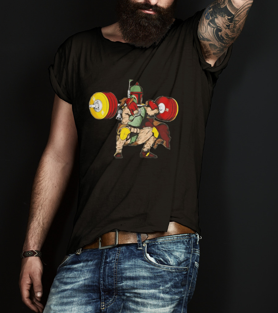 Star Wars Boba Fett Squat Weightlifting Fitness T-Shirt