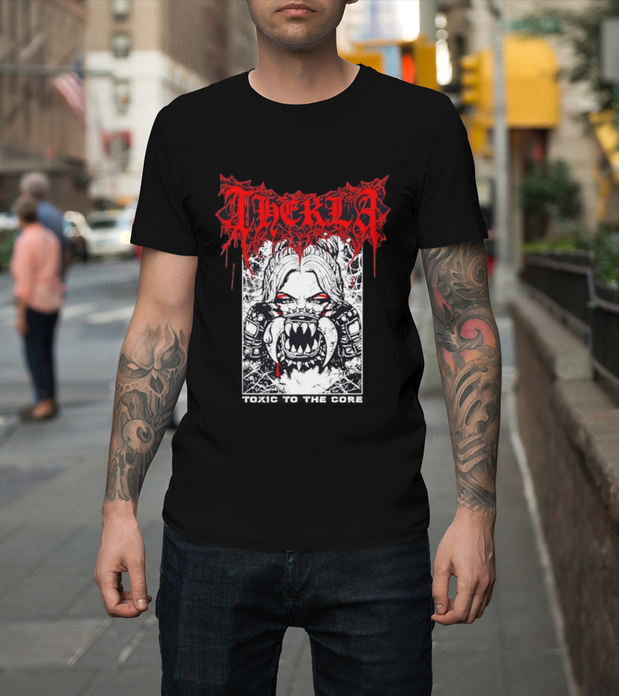 Therkla Toxic To The Core Female Demon Mouth Red Eyes Dripping Blood T-Shirt