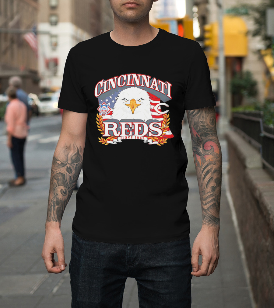 Cincinnati Reds National League Eagle American Flag Since 1869 T-Shirt