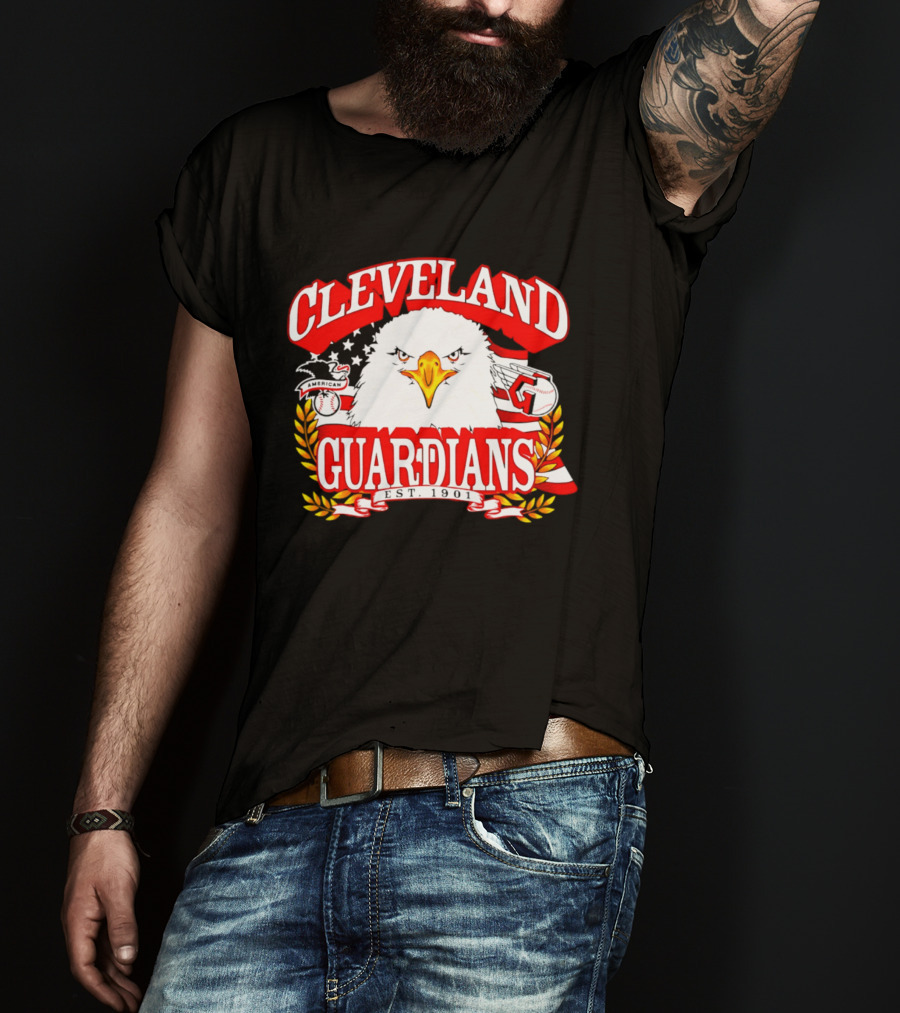 Cleveland Guardians Eagle And Baseball Stars Celebrating America's 250th Anniversary T-Shirt