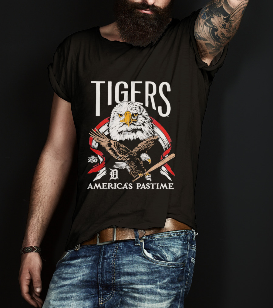 Tigers Eagle America's Pastime Bald Eagle Baseball Bat Iconic 250th Anniversary T-Shirt