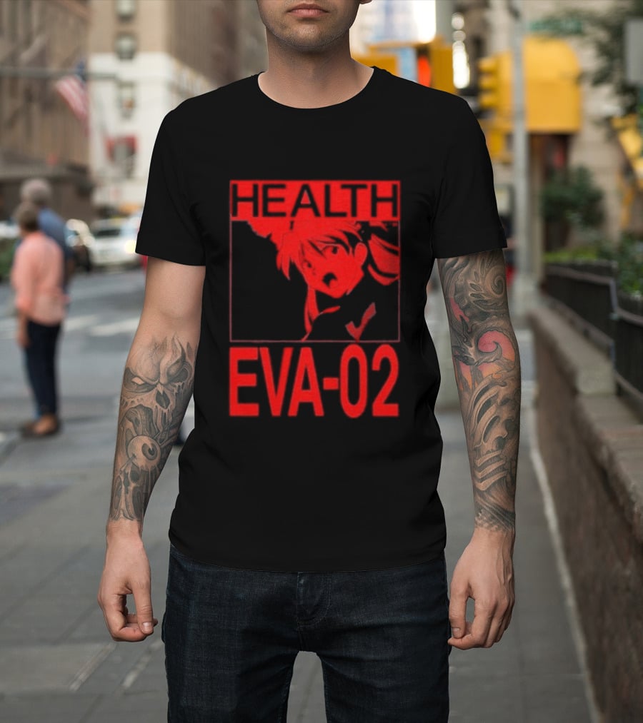 Health Eva 02 Anime Character Red Sketch T-Shirt