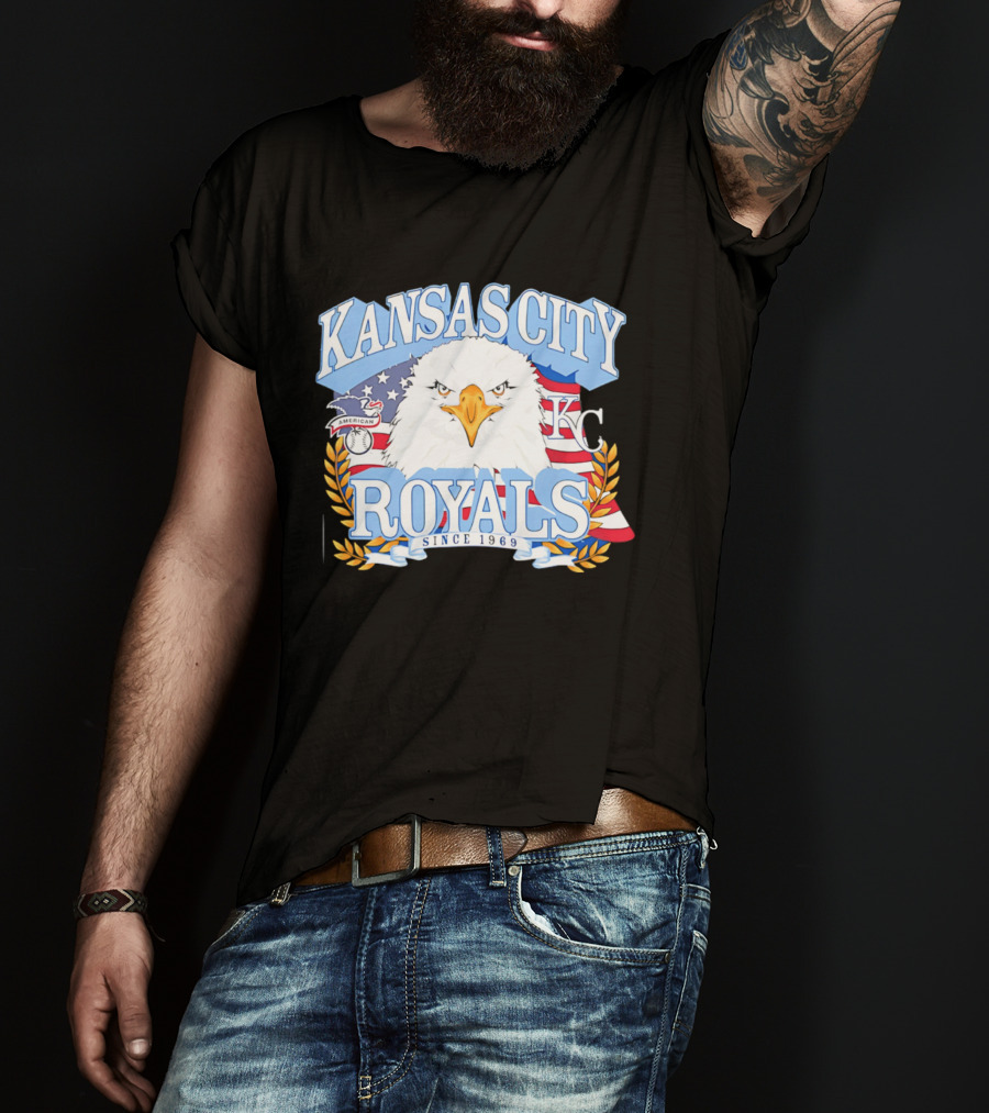 Kansas City Royals Eagle With American Flag Patriotic KC T-Shirt