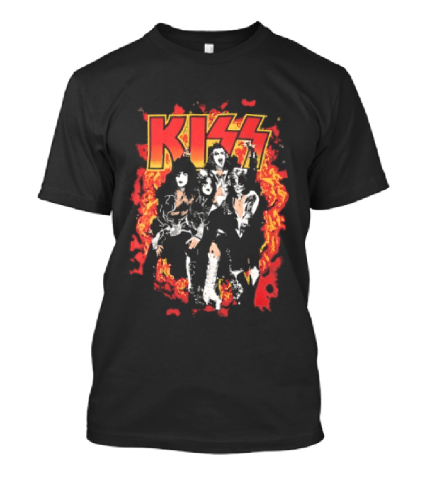Kiss Flames And Flames All Over With Iconic Band T-Shirt