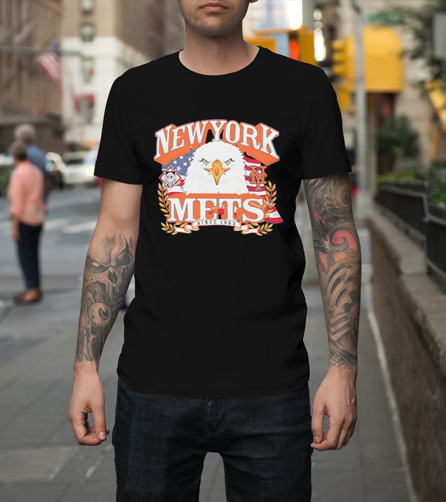 New York Mets Americana Eagle Celebrating National League And Stars Stripes T-Shirt
