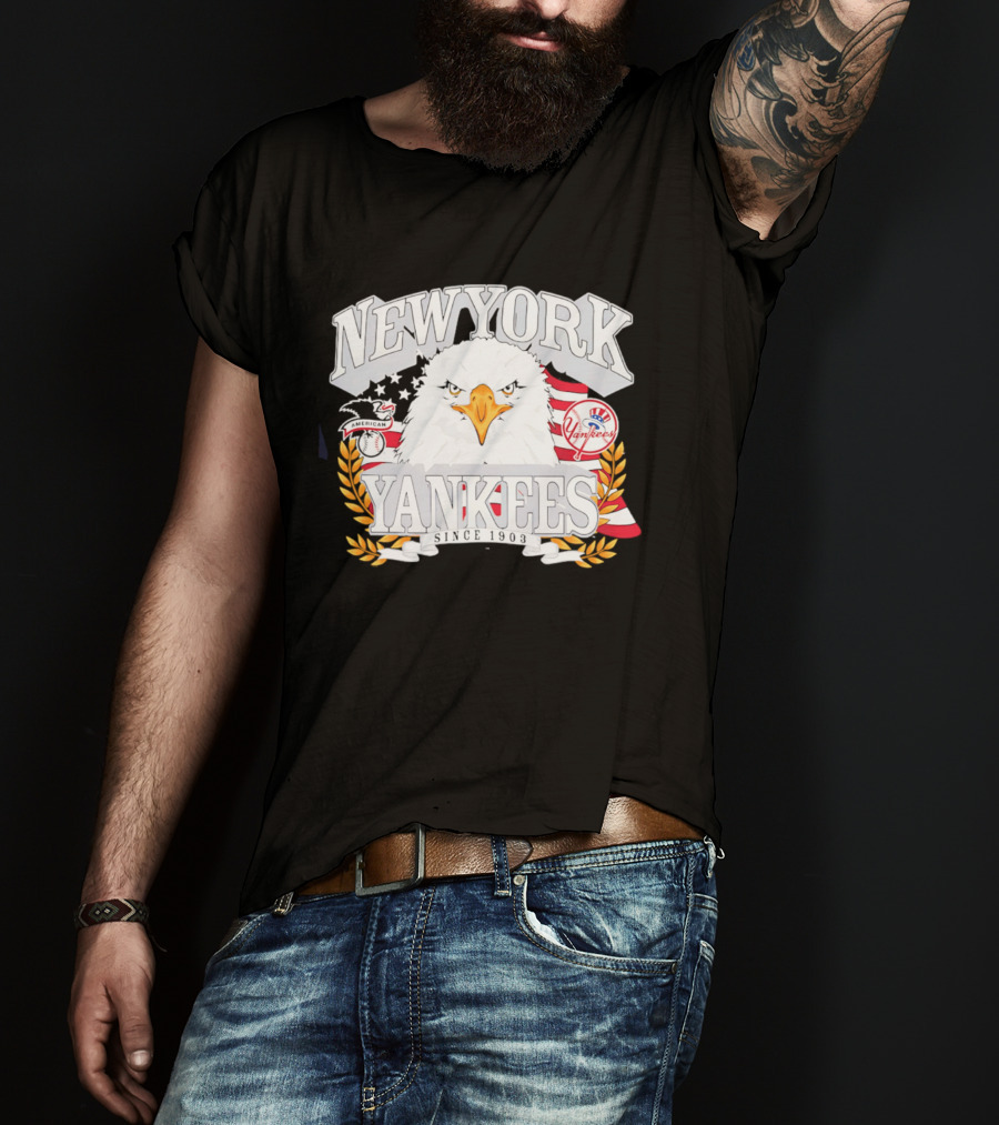 New York Yankees Americana Eagle Celebrating USA Flag With Baseball T-Shirt