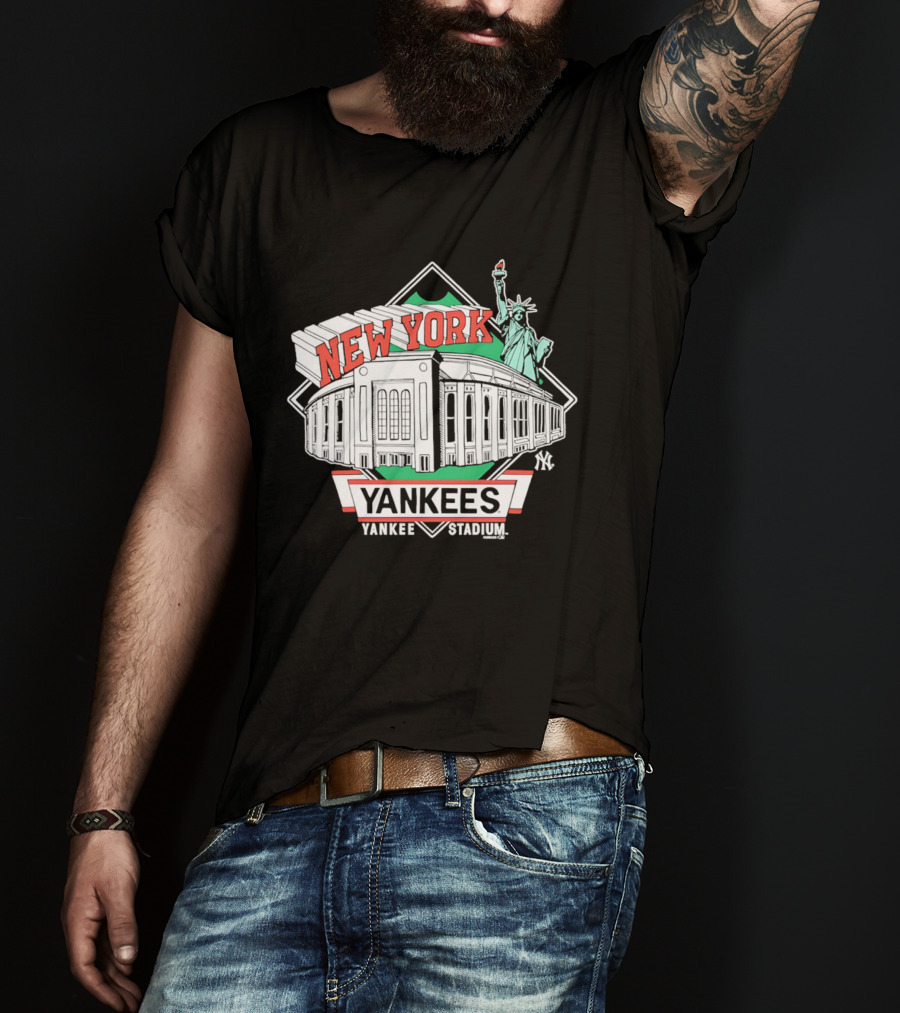 New York Yankees Yankee Stadium Facade Statue Of Liberty T-Shirt