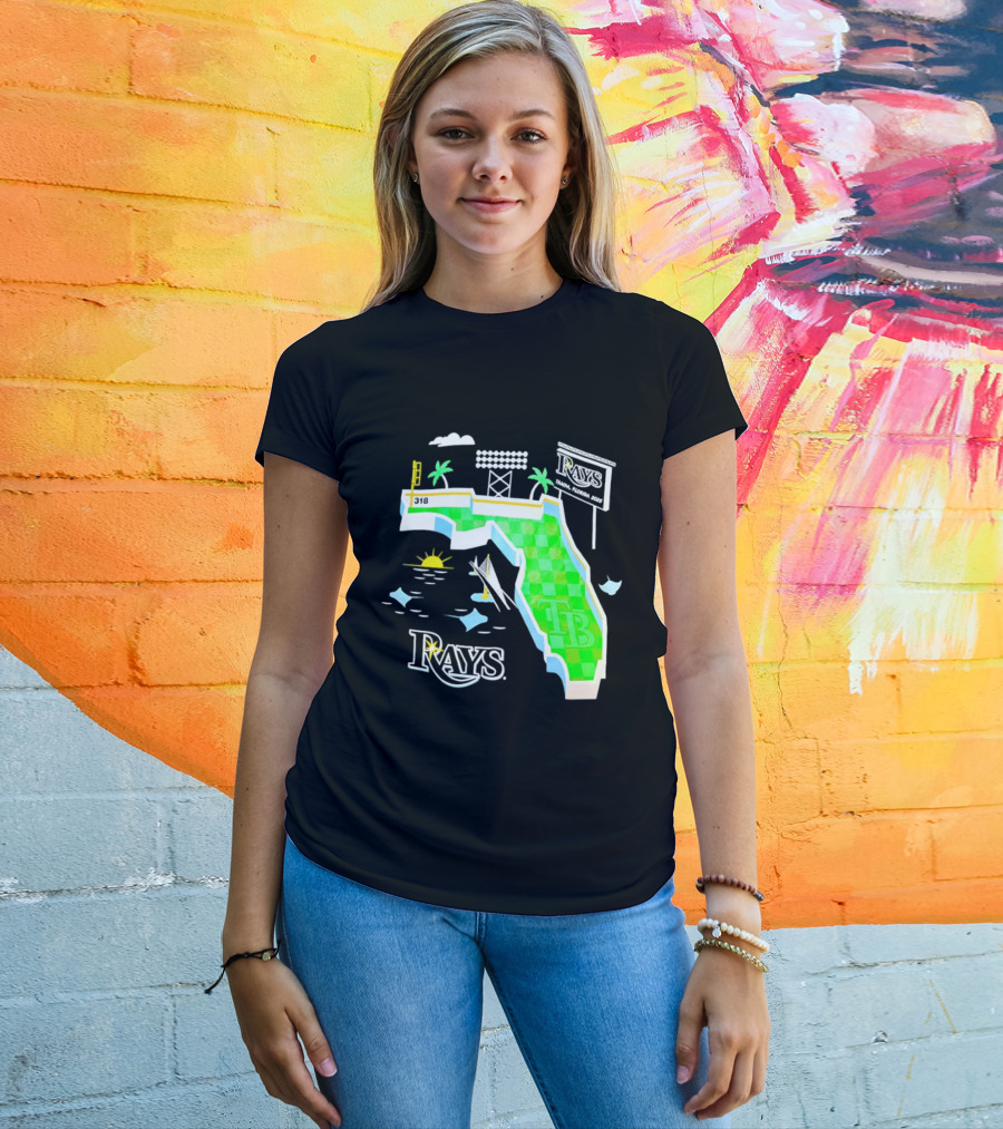 Tampa Bay Rays Florida Map TB Stadium Palms And Sunshine T-Shirt