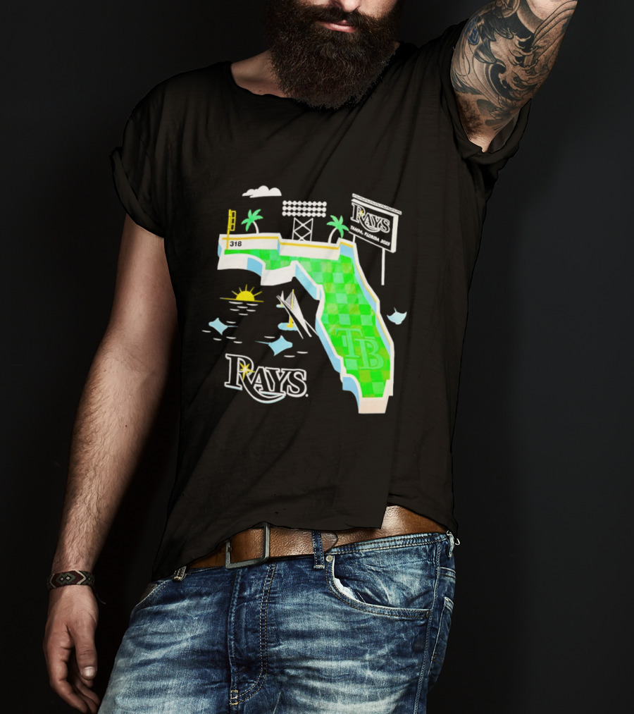 Tampa Bay Rays Florida Map TB Stadium Palms And Sunshine T-Shirt