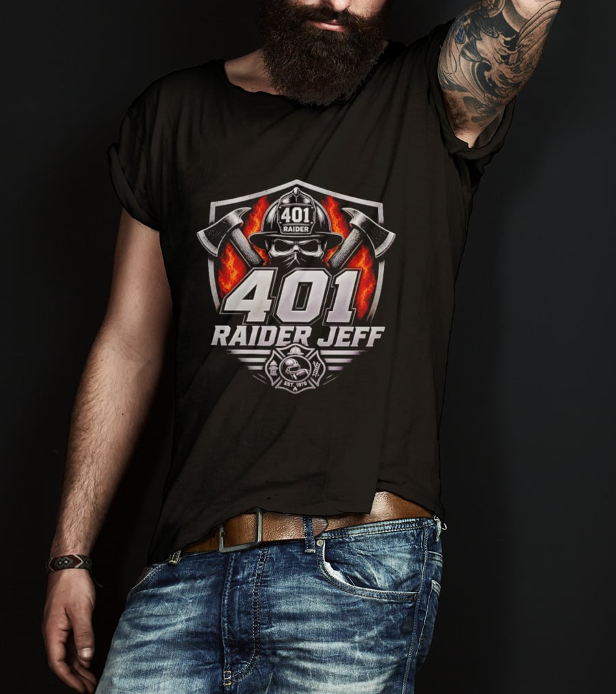 Las Vegas Raiders 401 Raider Jeff Skull Firefighter Helmet Logo Est. 1970 T-Shirt