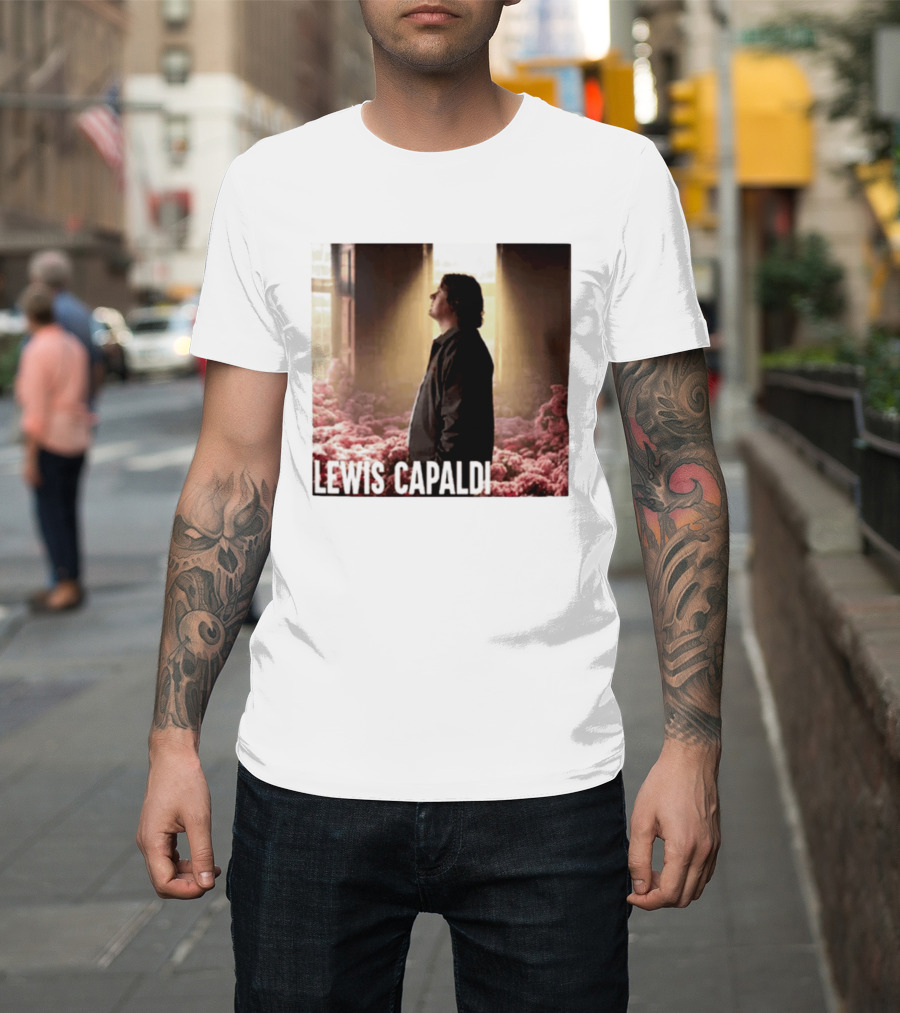 Lewis Capaldi Standing In Floral Scene With Sunlight In Concert Photo T-Shirt