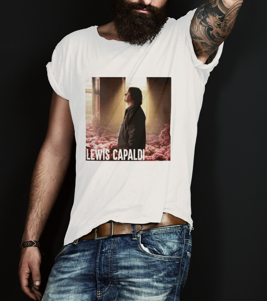 Lewis Capaldi Standing In Floral Scene With Sunlight In Concert Photo T-Shirt