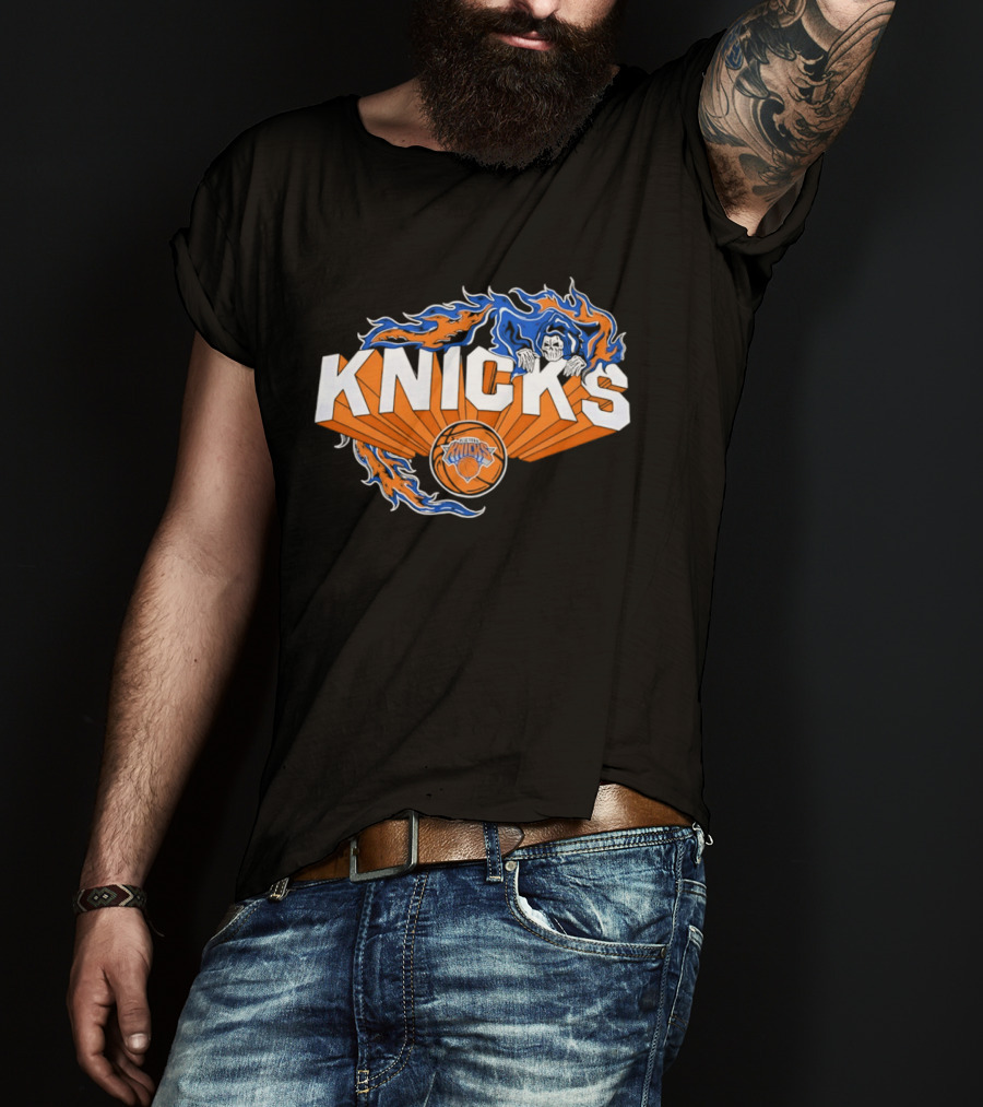 Knicks Basketball Team Flame Graphic New York Knicks NBA T-Shirt