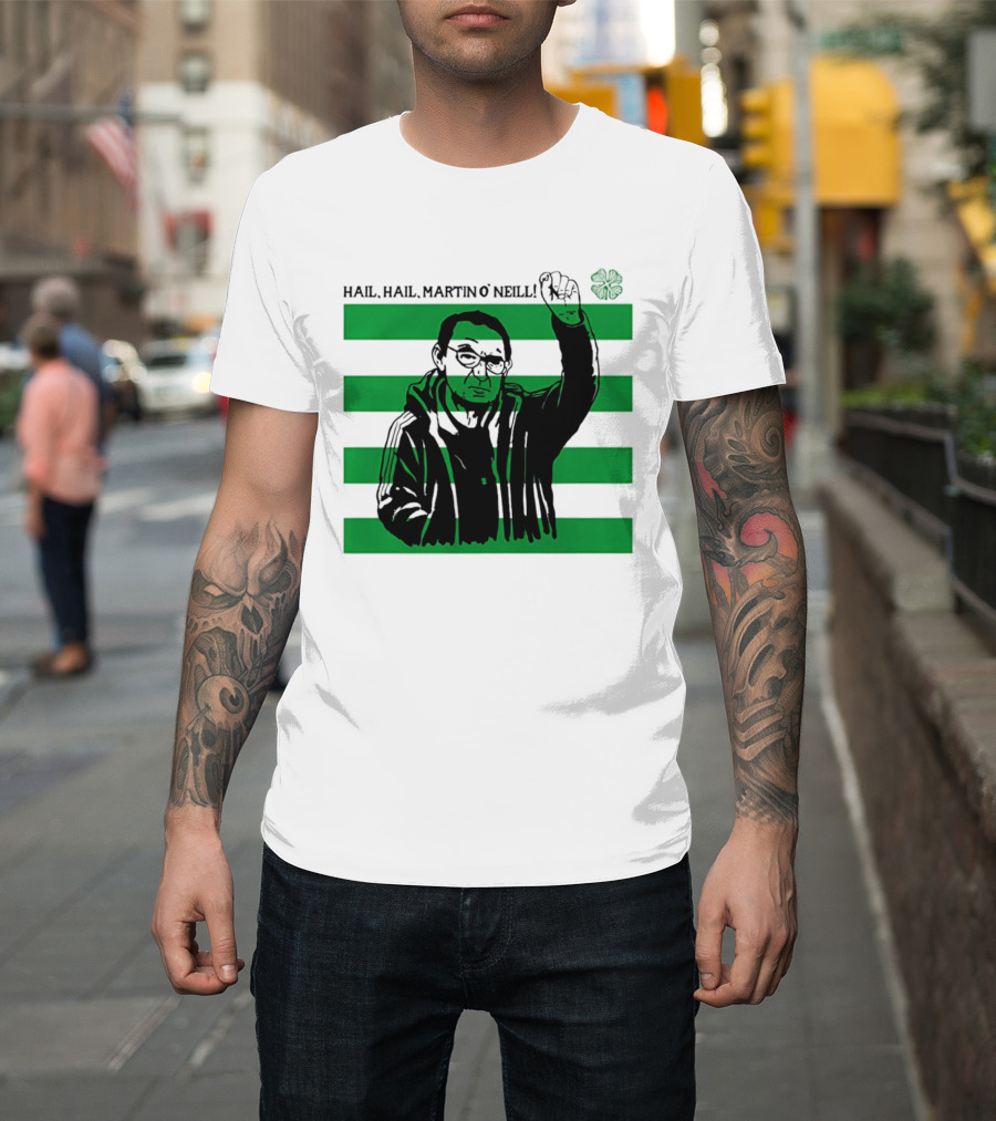 Hail Hail Martin O Neill Iconic Gesture Four Leaf Clover Stripes T-Shirt