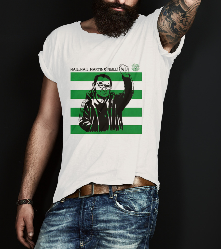 Hail Hail Martin O Neill Iconic Gesture Four Leaf Clover Stripes T-Shirt