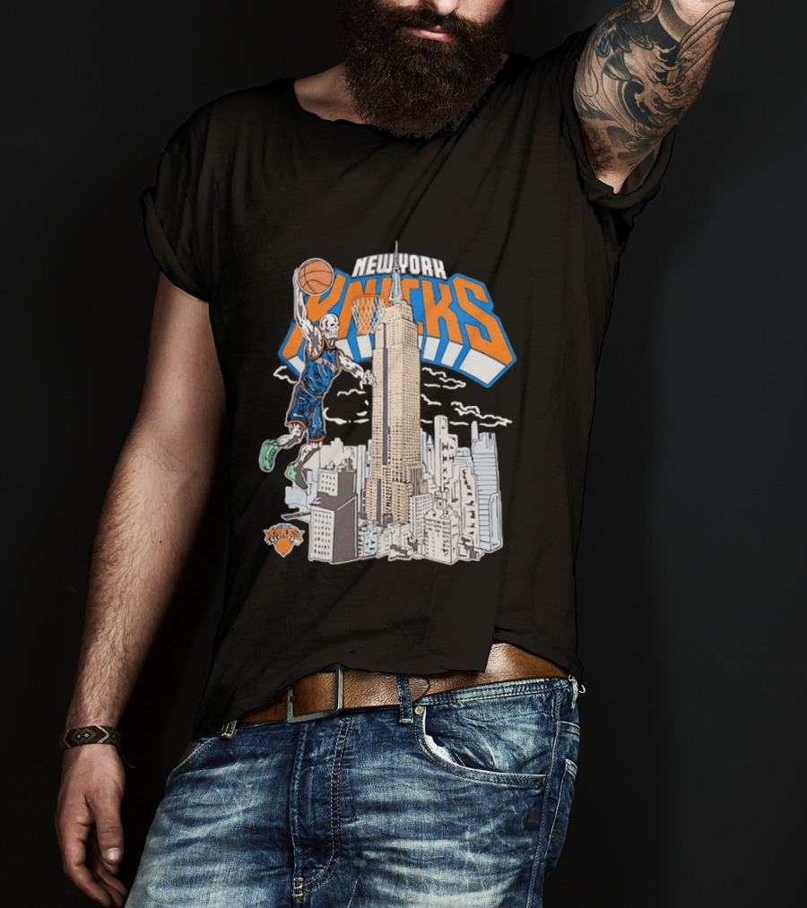 New York Knicks Skeleton Basketball Player Empire State Building Slam Dunk NBA T-Shirt