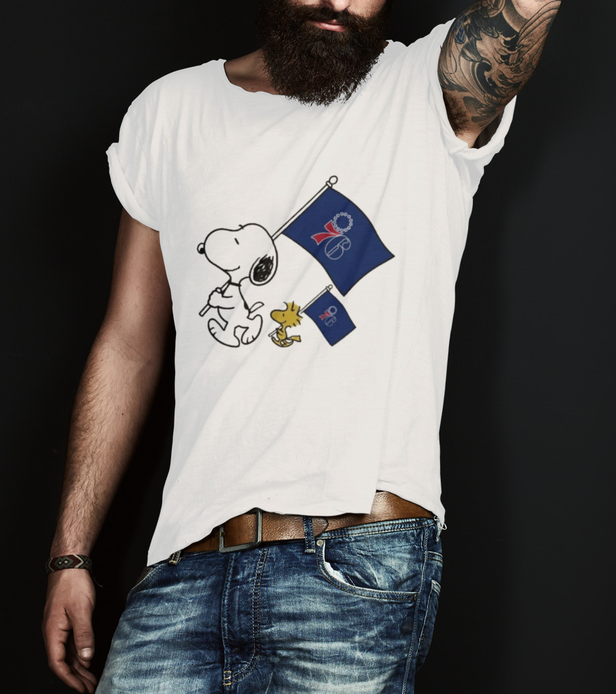 NBA Philadelphia 76ers Snoopy Woodstock Flag Peanuts Basketball T-Shirt