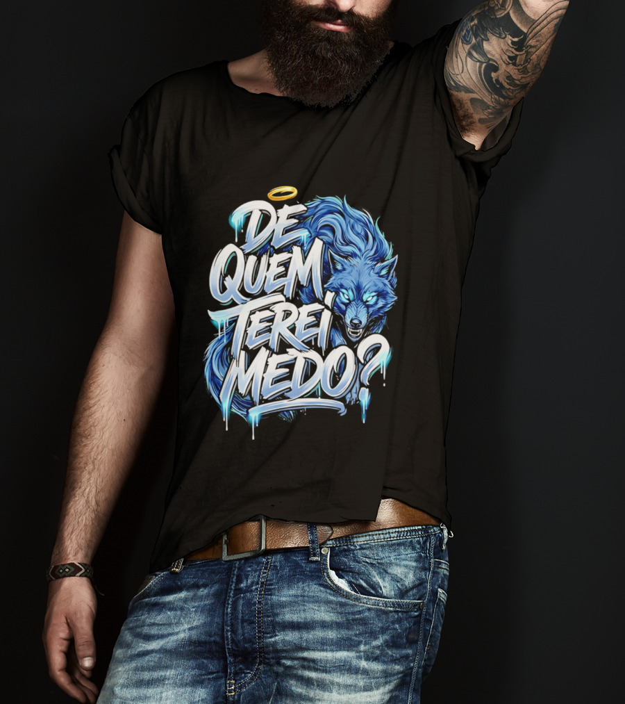 De Quem Terei Medo Blue Wolf Halo Icy Effect T-Shirt