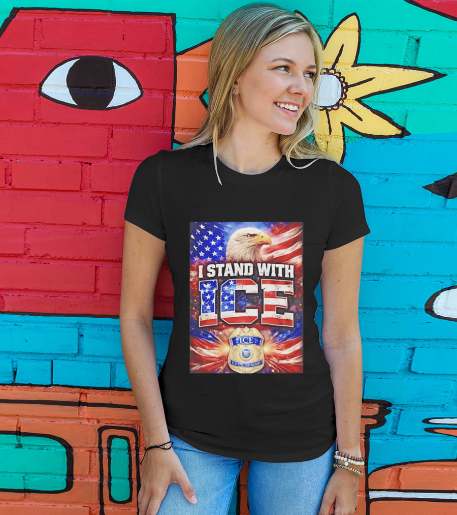 I Stand With ICE American Flag Bald Eagle U.S. Special Agent T-Shirt