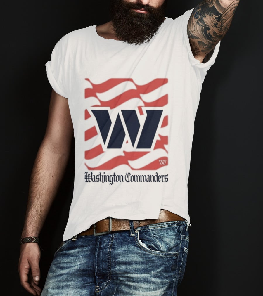 Washington Commanders W American Flags Red Stripes T-Shirt