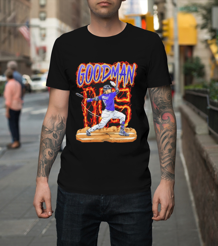 Colorado Rockies Hunter Goodman 15 Fiery Baseball Player T-Shirt