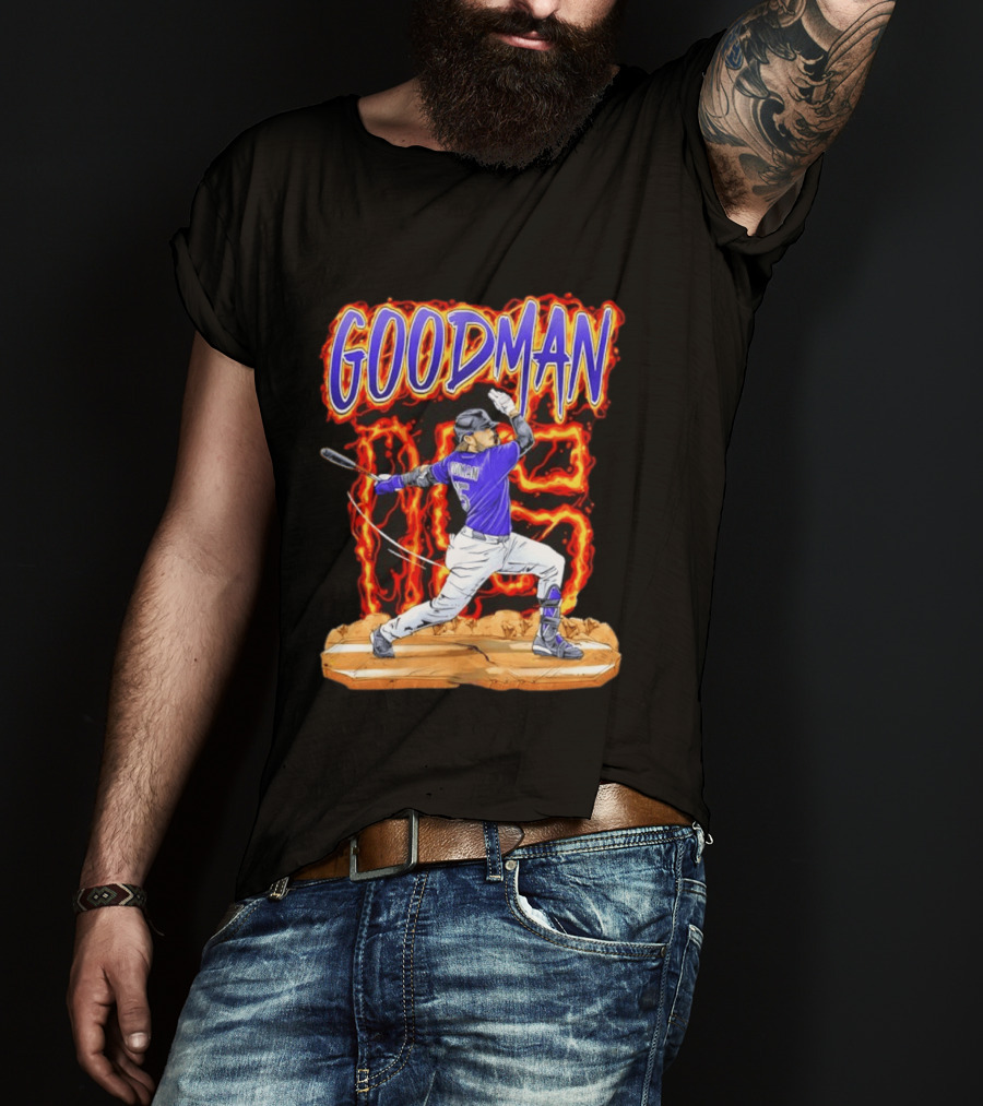 Colorado Rockies Hunter Goodman 15 Fiery Baseball Player T-Shirt