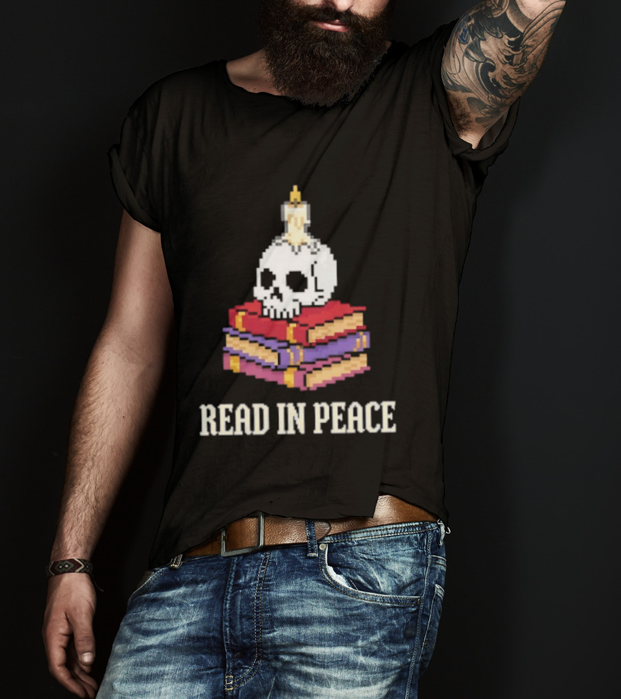 Skull Candle Stack Of Books Read In Peace T-Shirt