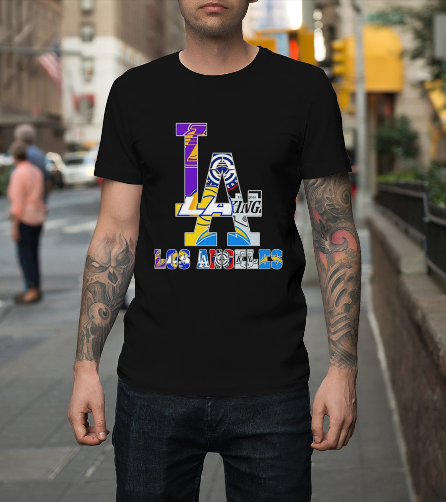 LA Los Angeles Lakers Dodgers Kings Rams Chargers Logos T-Shirt
