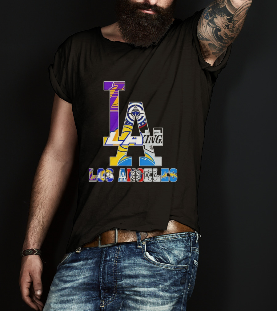 LA Los Angeles Lakers Dodgers Kings Rams Chargers Logos T-Shirt