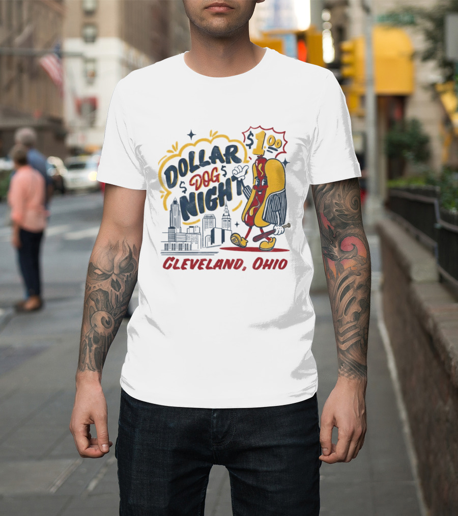 Cleveland Ohio Dollar Dog Night Baseball Skyline Hot Dog 1 Dollar T-Shirt