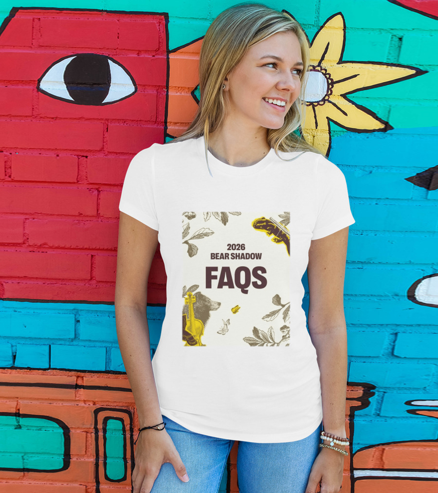 2026 Bear Shadow FAQs Music Festival Forest Animals Instruments T-Shirt