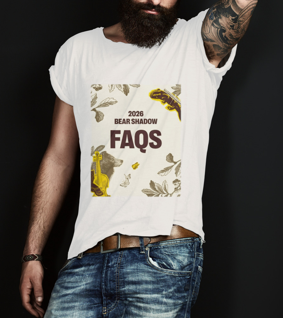 2026 Bear Shadow FAQs Music Festival Forest Animals Instruments T-Shirt