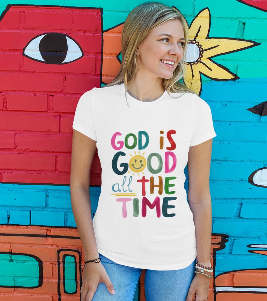 God Is Good All The Time Rainbow Smile Sunburst T-Shirt