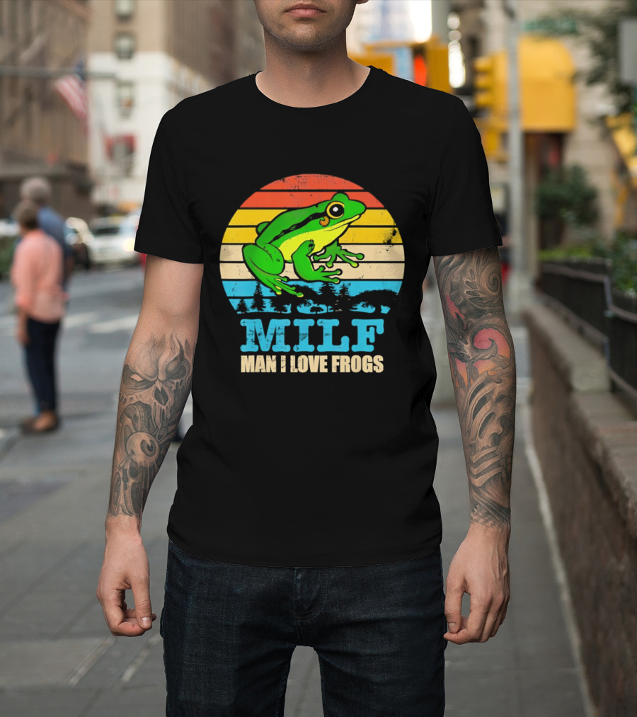 Frog MILF Man I Love Frogs Retro Sunset T-Shirt