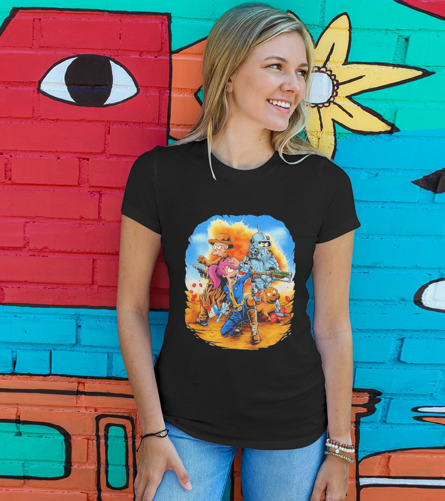 Futurout Fallout Futurama Mashup Fan Art Bender Leela Professor Farnsworth T-Shirt