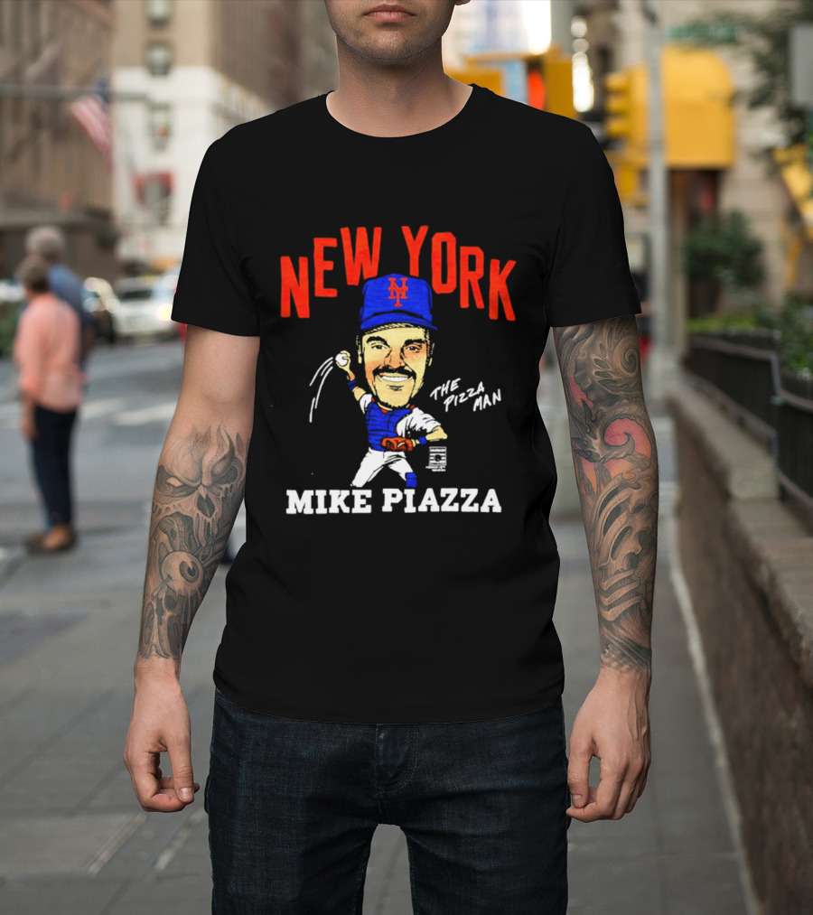 New York Mets Mike Piazza The Pizza Man Caricature T-Shirt