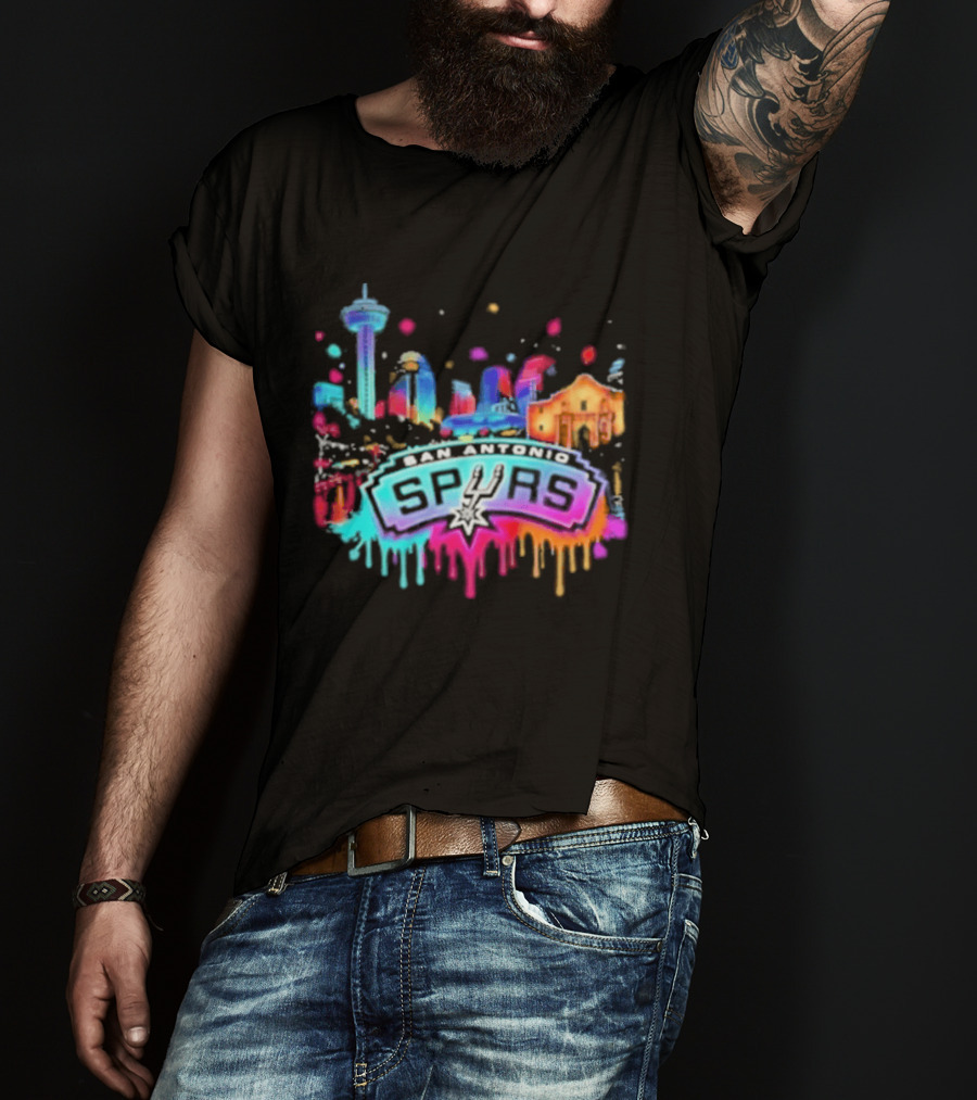 San Antonio Spurs Neon Skyline Colorful Cityscape T-Shirt