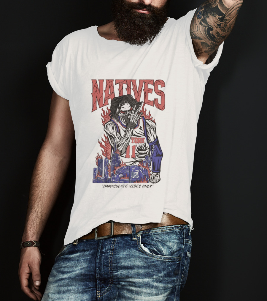 Natives Immaculate Vibes Only Jalen Brunson York 11 Skeleton Statue T-Shirt