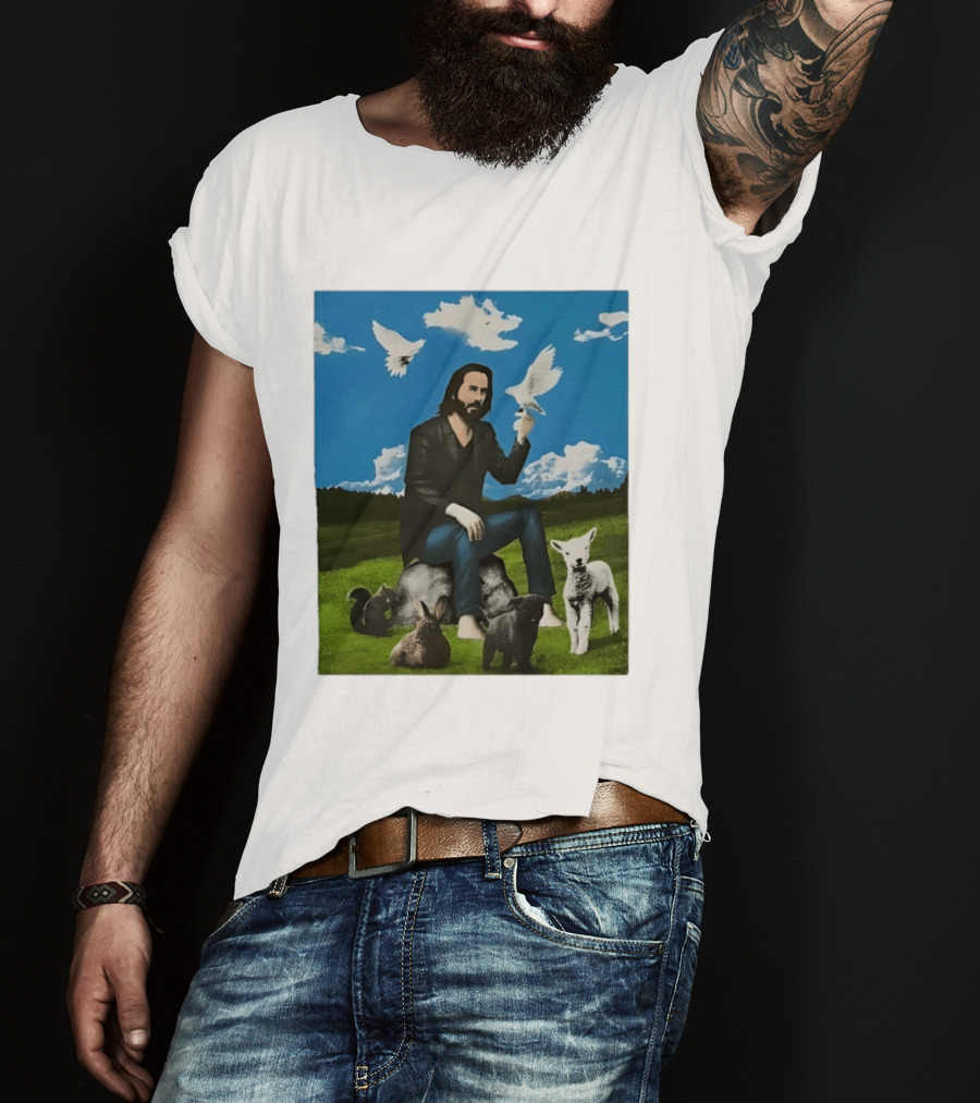 Keanu Reeves Peaceful Meadow With Animals And Doves T-Shirt