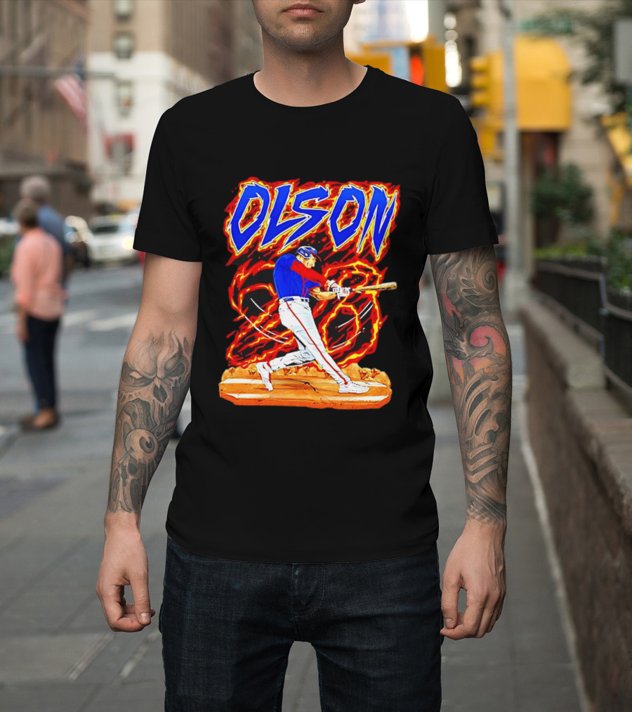 Atlanta Braves Matt Olson Hand Drawn Dynamic Swing Iconic Action T-Shirt