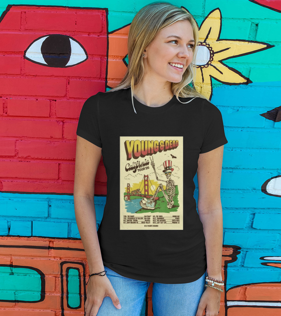 Young And Dead California Tour 2026 Vintage Skeleton Golden Gate Bridge T-Shirt