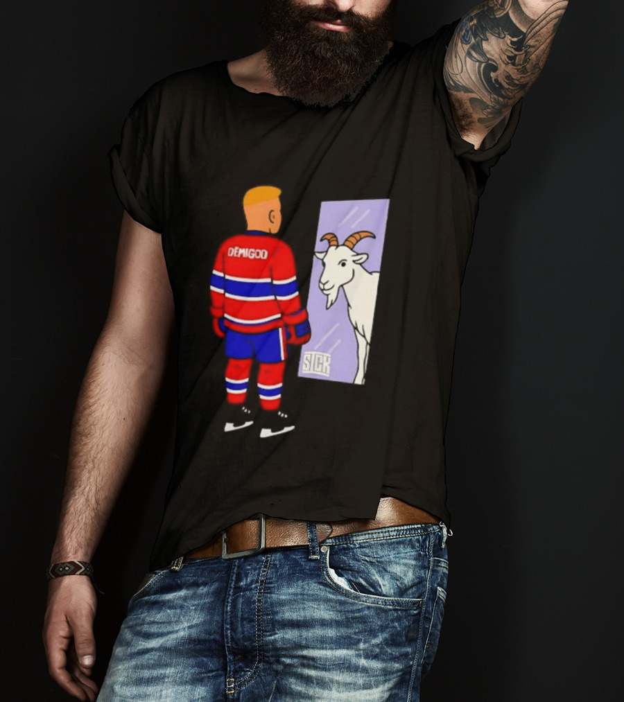 Demigod Hockey Player Looking In Mirror With Goat Reflection T-Shirt