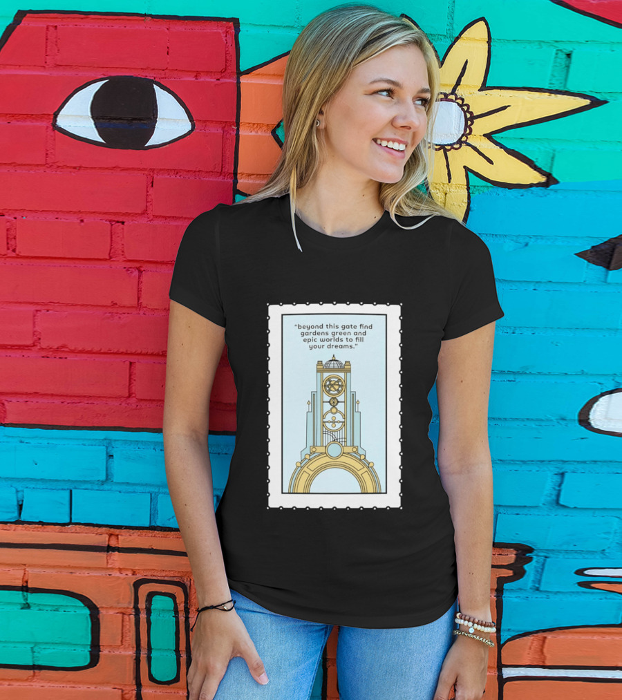 Epic Worlds Gate Tower Dreams Imagination Steampunk Deco Fantasy T-Shirt