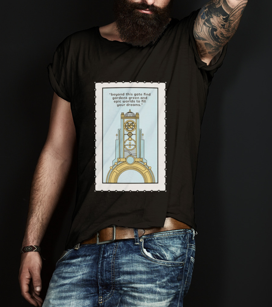 Epic Worlds Gate Tower Dreams Imagination Steampunk Deco Fantasy T-Shirt