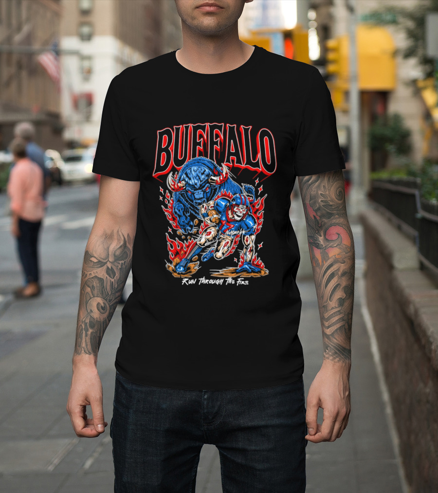 Buffalo Run Through The Fire Football T-Shirt