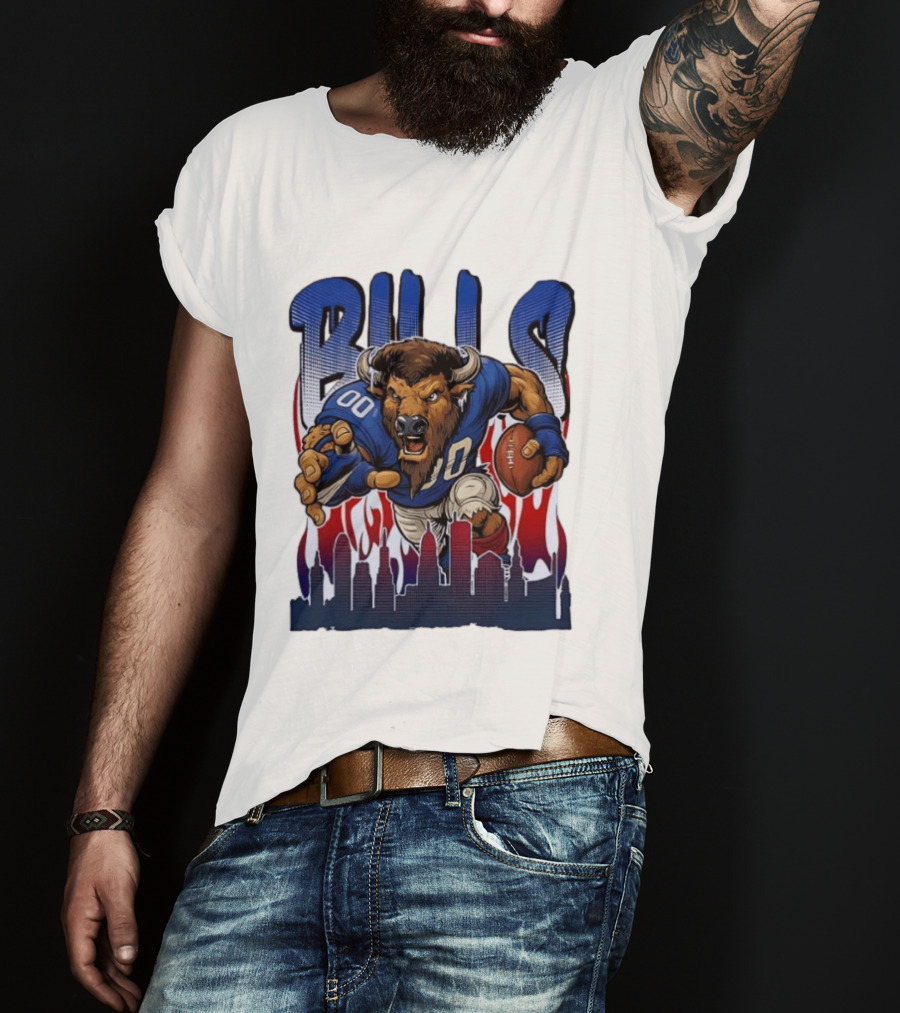 Buffalo Bills Football Running Buff City Skyline T-Shirt