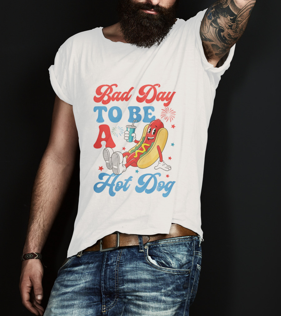 Bad Day To Be A Hot Dog Cool Cartoon Character With Drink T-Shirt