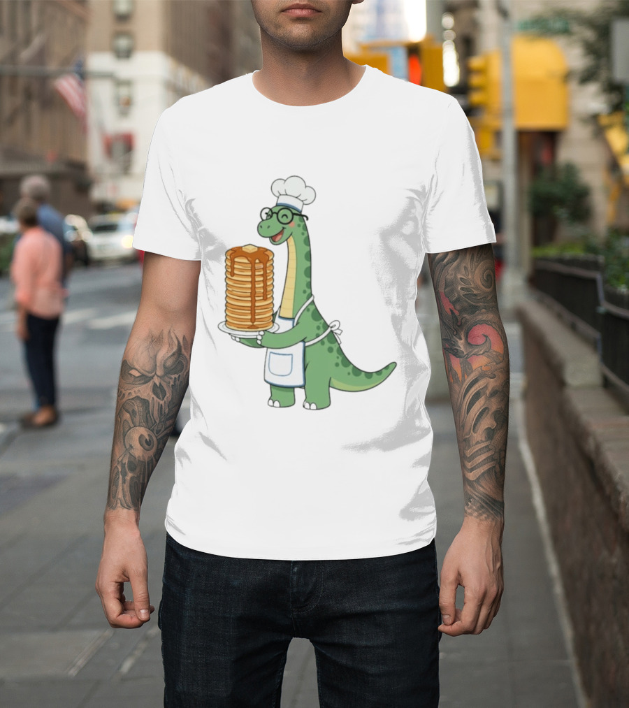 Chef Dinosaur With Towering Pancakes And A Smile T-Shirt