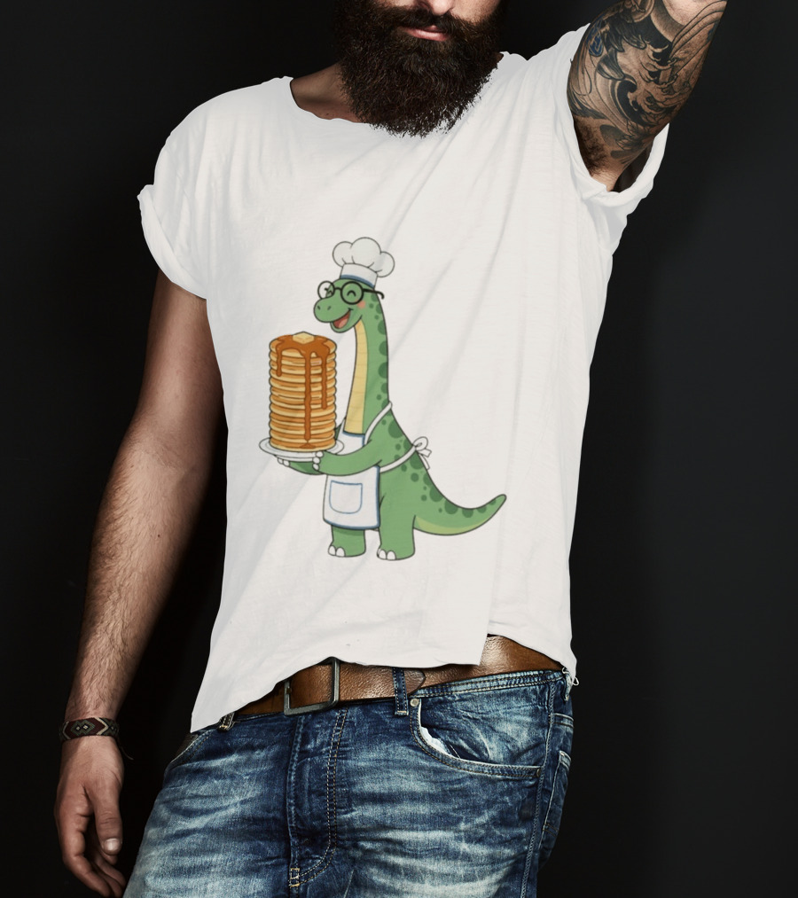 Chef Dinosaur With Towering Pancakes And A Smile T-Shirt