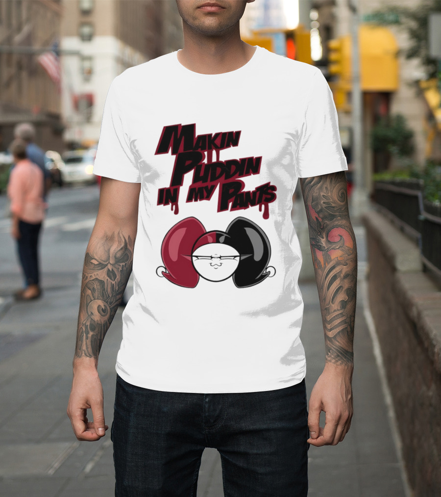 Makin' Puddin' In My Pants Harley Quinn Cartoon Red And Black Pigtails T-Shirt